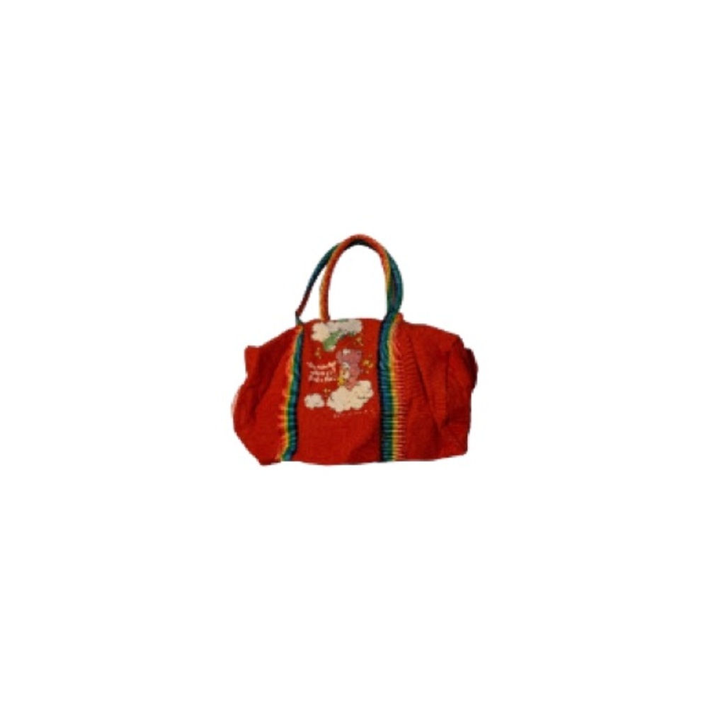 Care Bears Vintage Mini Duffel Bag / Oversized Hobo Purse with Rainbow Handles